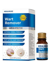 HEALMUSZ Wart Remover Serum in a brown bottle with natural herbal formula for effective wart treatment